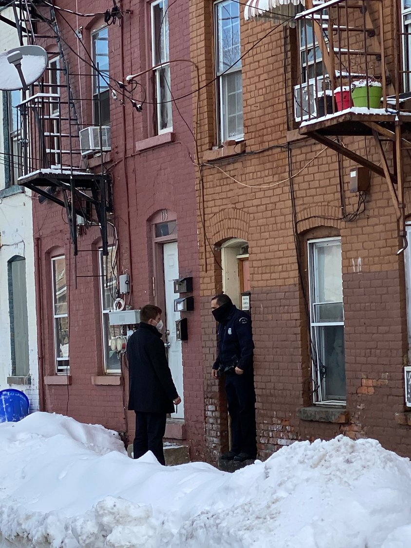 Police on the scene at 135 William Street in Newburgh where the child reportedly lived.