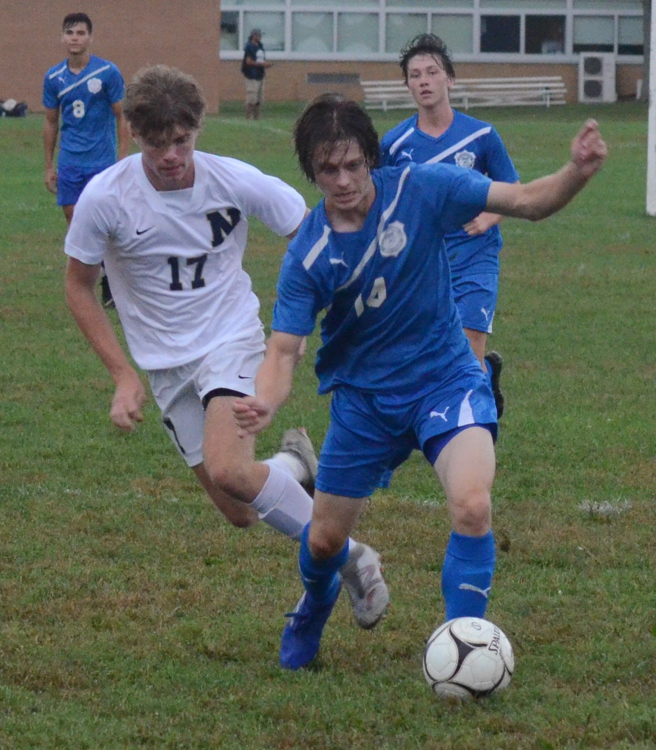 Valley Central’s Sebastien Rockwood brings the ball down the field as Newburgh’s Ryan Kirby pursues during Thursday’s OCIAA boys’ soccer game at Valley Central high School in Montgomery.