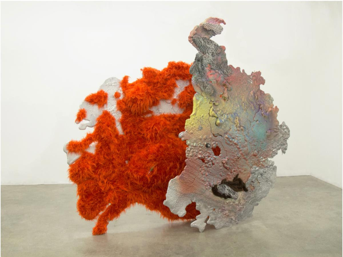 Daniel Giordano, Anthony David and the Powers That Be, 2015–2021, acrylic paint, aluminum, Astropop, beaver fur, borax, faux fur, graphite, hardware, insulating foam sealant, polyvinyl acetate, silicon, 89 x 78 x 27 inches.