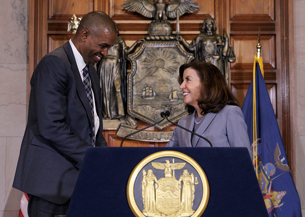 May 3, 2022 - Albany, NY - Governor Kathy Hochul announces her appointment of Congressman Antonio Delgado as Lieutenant Governor during a news conference in the Red Room at the State Capitol. (Mike Groll/Office of Governor Kathy Hochul)