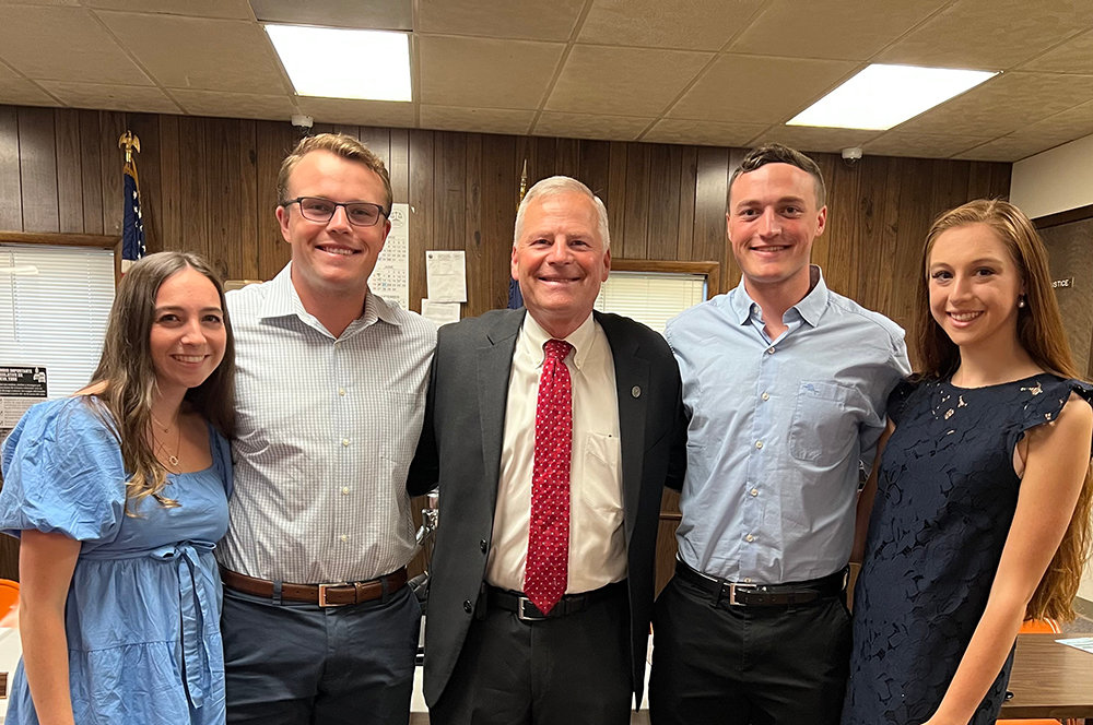 Bill Kras (center) poses with Emma Byrnes, William Kras III, Maxwell Kras and Annaeliese Clark after being sworn in as a new Town of Plattekill Board member on June 15. He replaces the late Larry Farrelly.