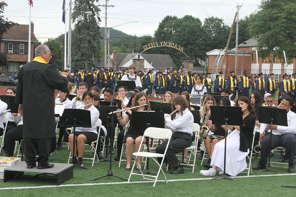 The NFA band performs the traditional “Pomp and Circumstances” as the graduates enter Academy Field.