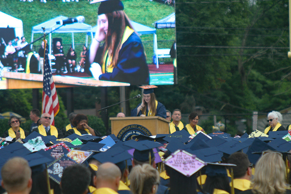 Valedictorian Megan Cameron spoke to a sea of graduates.
