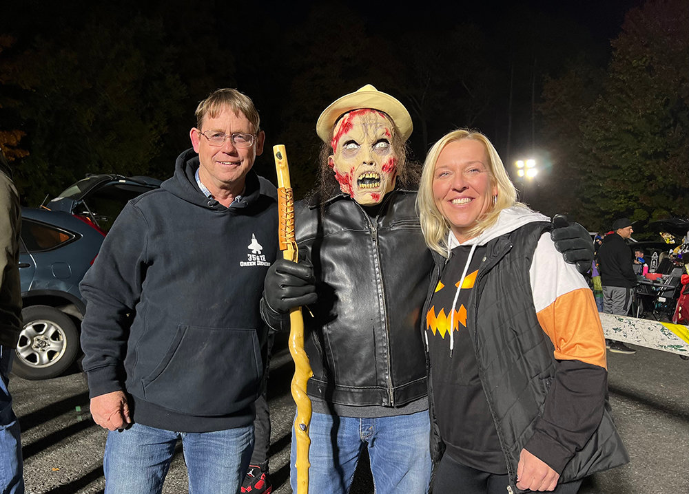 [L-R] Parks Commissioner James Presutti and Town Clerk Lisa Vance-Ayers join for a quick photo, but who is it under the mask?