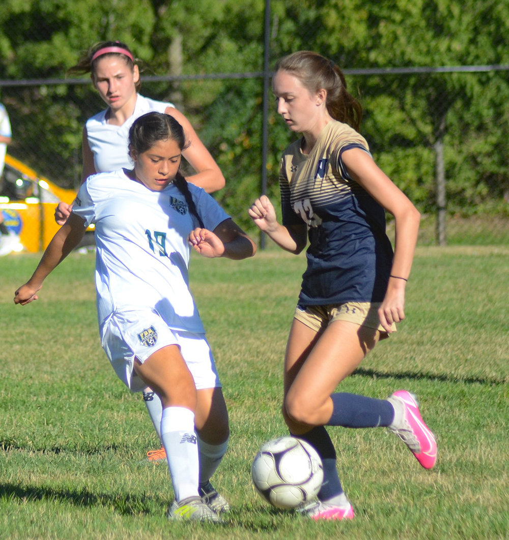 Newburgh’s Riley Frederick plays the ball during a non-league girls’ soccer game on September 2 at NFA North.