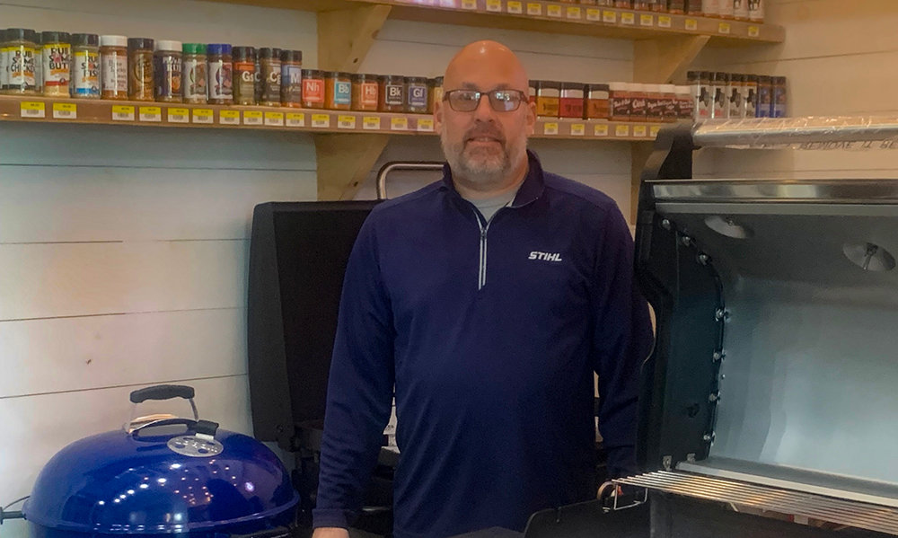 Michael Beck stands beside a grill in his newly opened Beck’s Wallkill hardware and home and garden center in Wallkill.