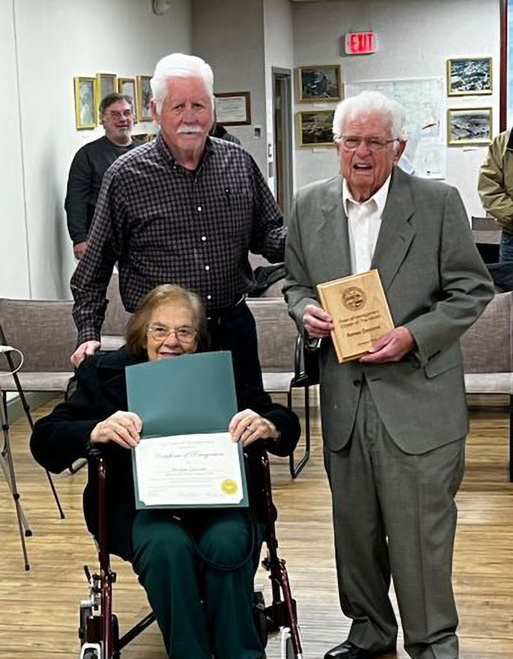Romeo Zaccone (far right) was honored last week as the Town of Montgomery Citizen of the Month. He is shown with Ann, his wife of 75 years, and Town of Montgomery Supervisor Ron Feller