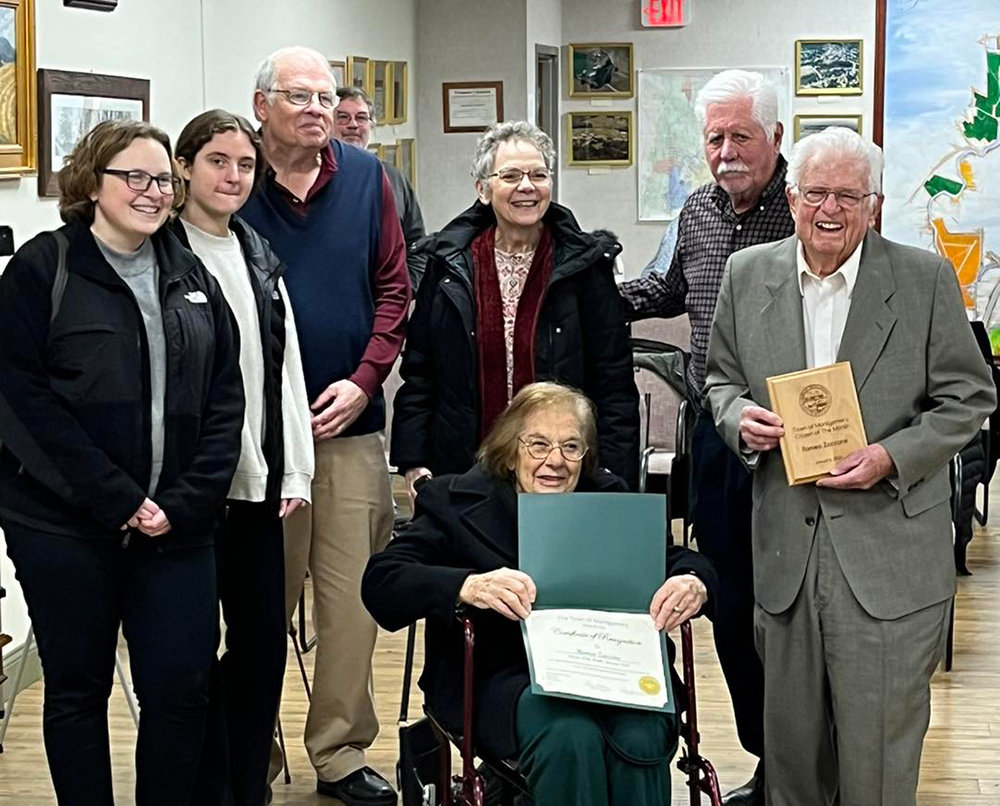 Romeo Zaccone (far right), with family members and Town Supervisor Ron Feller last week, when he was honored as the Town of Montgomery Citizen of the Month.
