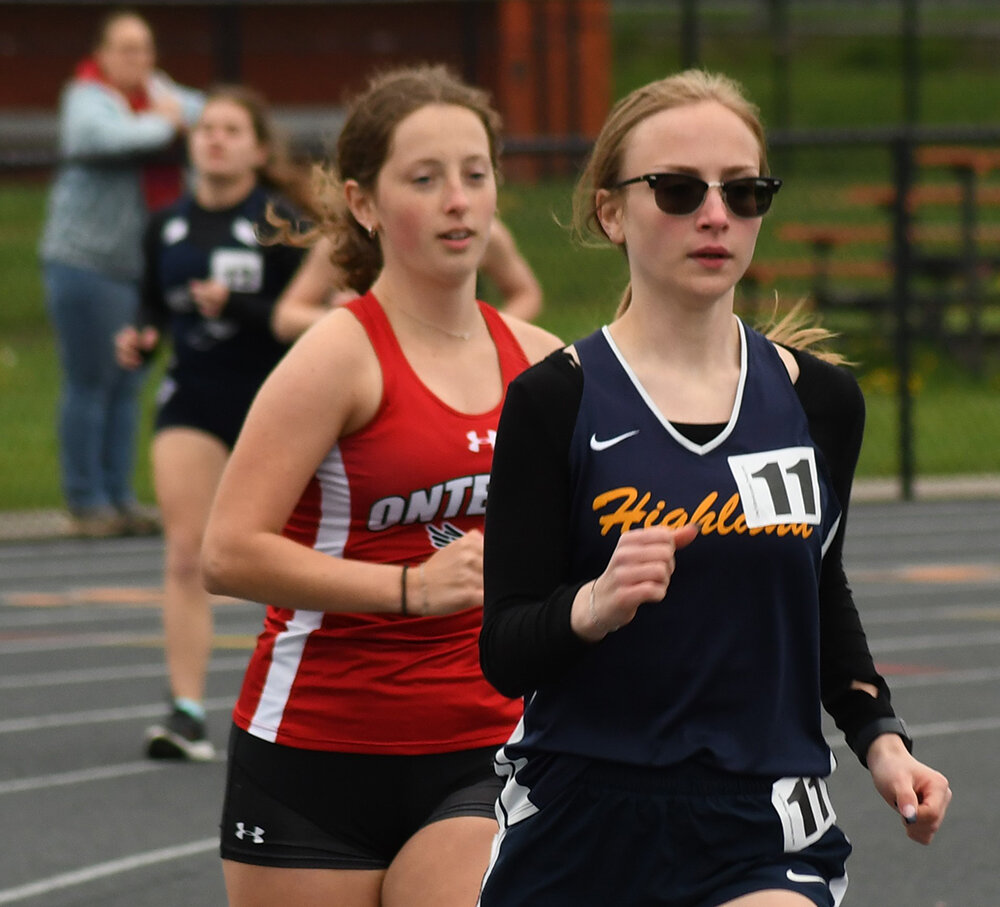 Highland’s Abigail Redner runs the girls’ 1,500-meter run during Friday’s Iron Duke Relays track and field meet at Marlboro High School.