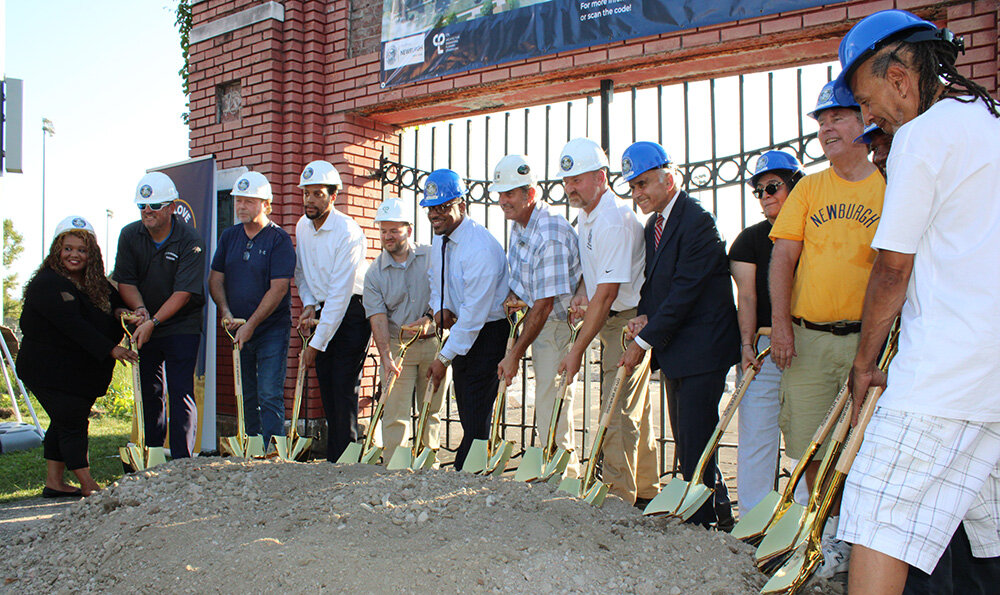 Golden shovels placed into the dirt marked the groundbreaking of the Delano-Hitch Aquatic Center for the City of Newburgh.