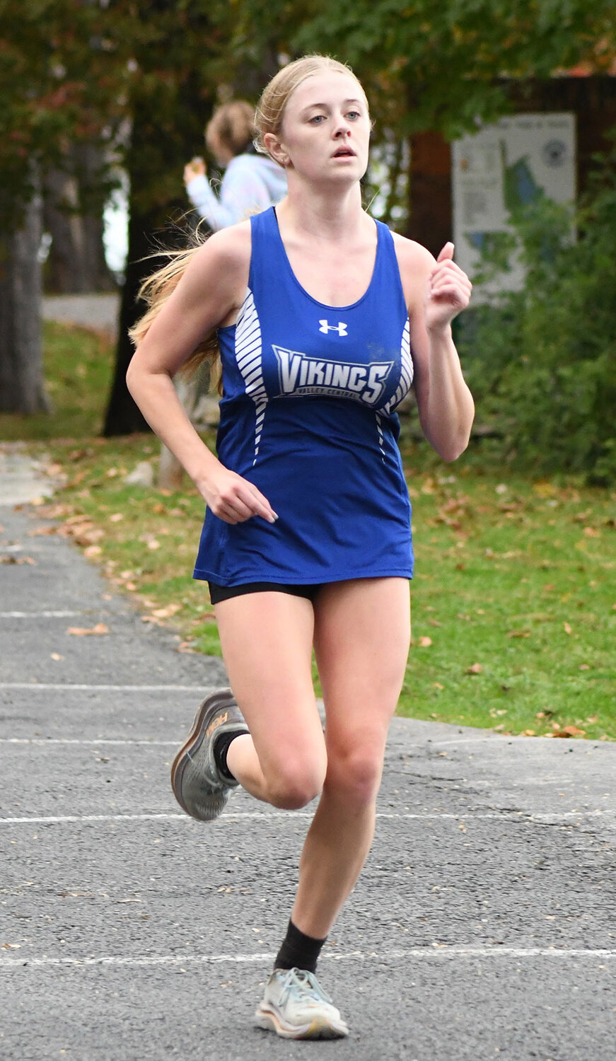Valley Central's Laura Griffin runs toward the finish line at a non-league cross-country meet on Oct. 17 at Chadwick Lake Park in Newburgh.
