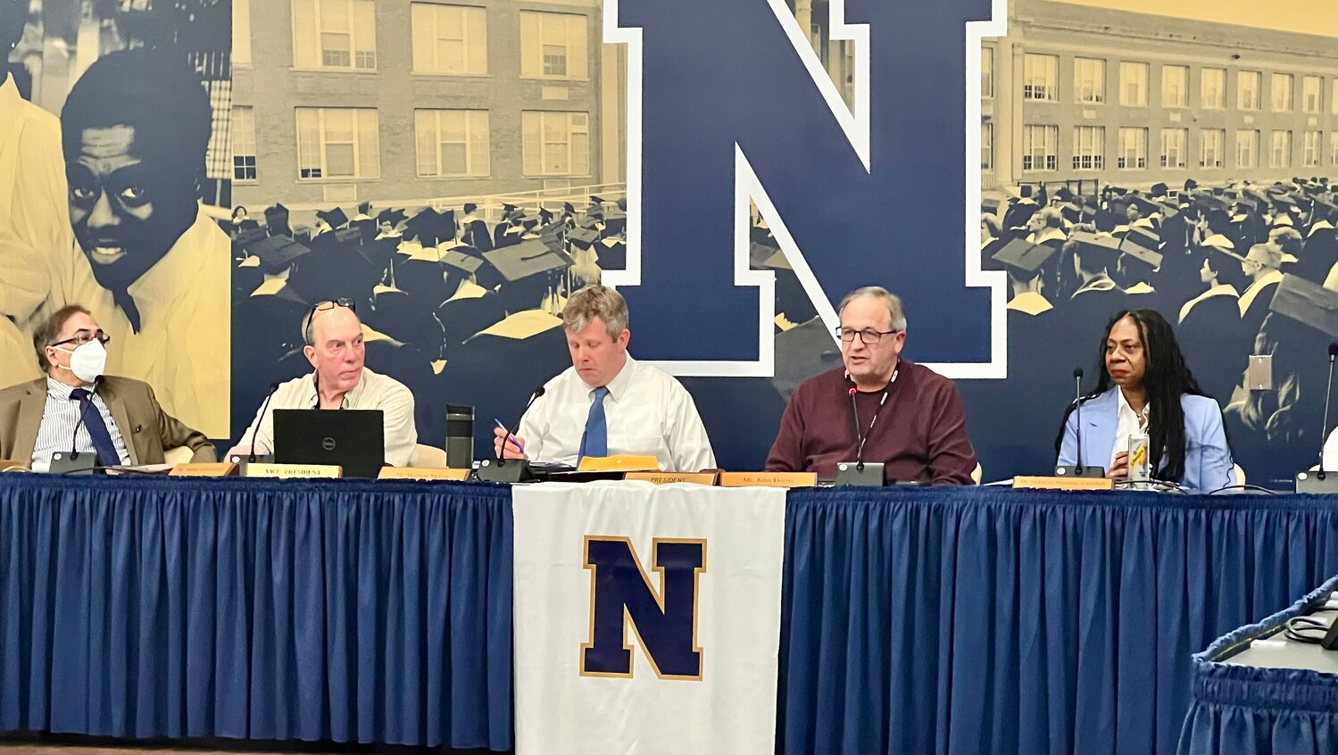John Doerre [second from left] will serve as the Board of Education President until the next election cycle. Doerre succeeded Darren Stridiron who abruptly resigned with several other members on Friday, Feb. 2.
